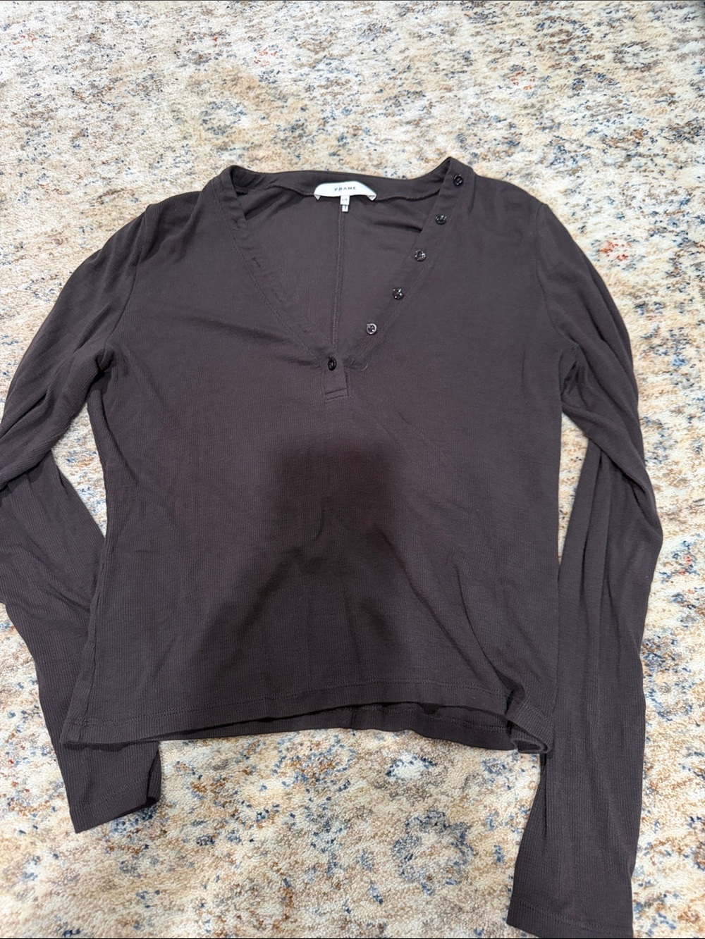 Frame Denim Black Long-Sleeve Button Henley Top